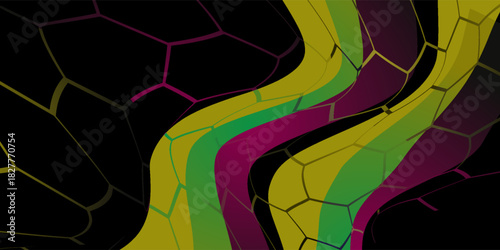 Dark hexagon abstract technology background with red colored bright flashes under hexagon. Hexagonal gaming vector illustration