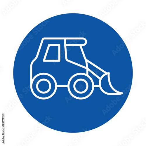Blue Circle Icon of a Simplified Excavator for Construction and Machinery