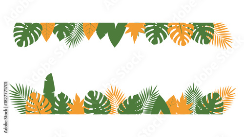 Vibrant Tropical Foliage Vector Border A Lush Design with Exotic Leaves and Botanical Accents