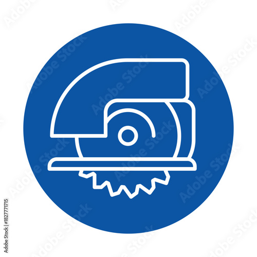 Iconic Electric Circular Saw Graphic Illustration on Blue Background