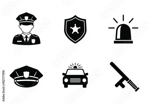 Police icon set isolated on