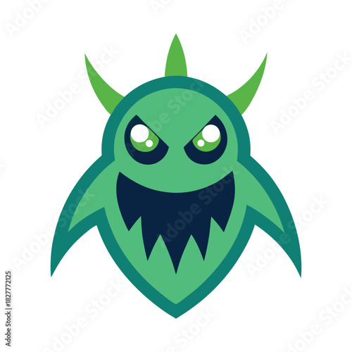 Cute green monster alien mascot logo for gaming apps creative character Vector illustration