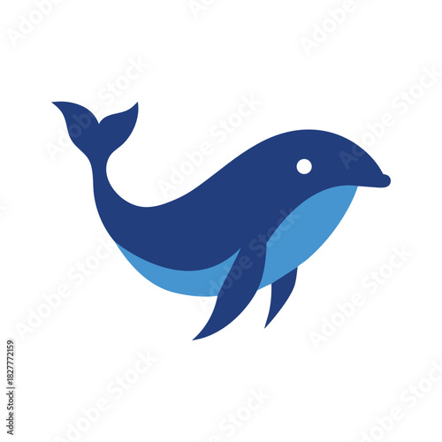Minimalist blue whale mascot logo for tech and ocean inspired brand identity Vector illustration