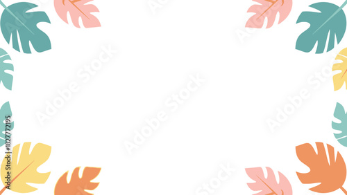 Dynamic tropical leaf vector design featuring a colorful array of exotic foliage creating a decorative frame perfect for summer themes and playful backgrounds and invitations