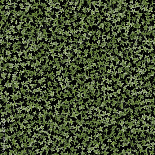 Seamless botanical pattern with tiny green leaves forming dense texture on black background, decorative foliage wallpaper and textile repeat design - AI generated