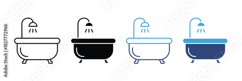 Set of bathtub icons with shower. bathtub icon set. vector illustration