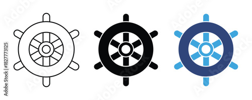 Ship wheel icon set isolated on white background. Ship steering wheel symbol. vector illustration. marine design element