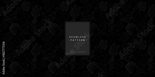 Seamless geometric pattern of complex wireframe diamonds or polyhedrons on a black background