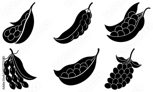 Fresh pea pods harvest, nutritious vegetables, vibrant black and white healthy eating, simple organic farming, modern culinary design, vegetarian delight