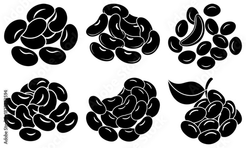 Elegant black beans compilation, originally a scalable vector graphic, ideal for farm-to-table designs, healthy food blogs, and nutritional content