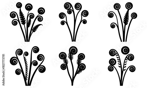 Elegant fern frond silhouettes for botanical designs and tropical themes, ideal for nature-inspired branding and creative projects, originally a vector graphic