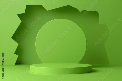 Abstract Green Background with Podium for Product Display