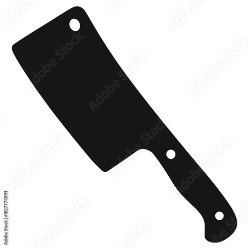 Butcher cleaver knife icon silhouette, black kitchen meat chopping symbol