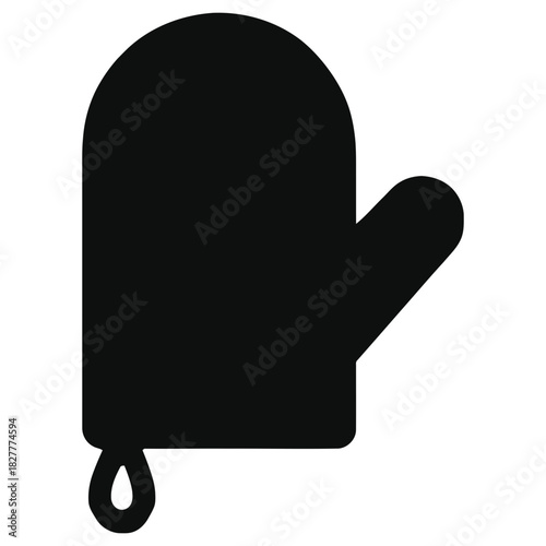 Oven mitt kitchen icon silhouette, black heat protection cooking glove symbol