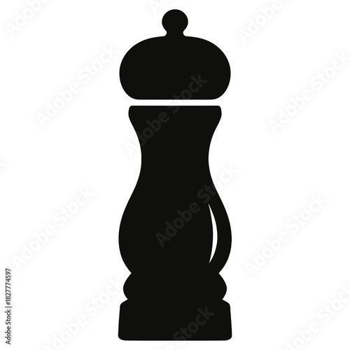 Pepper mill grinder icon silhouette, black kitchen spice seasoning symbol