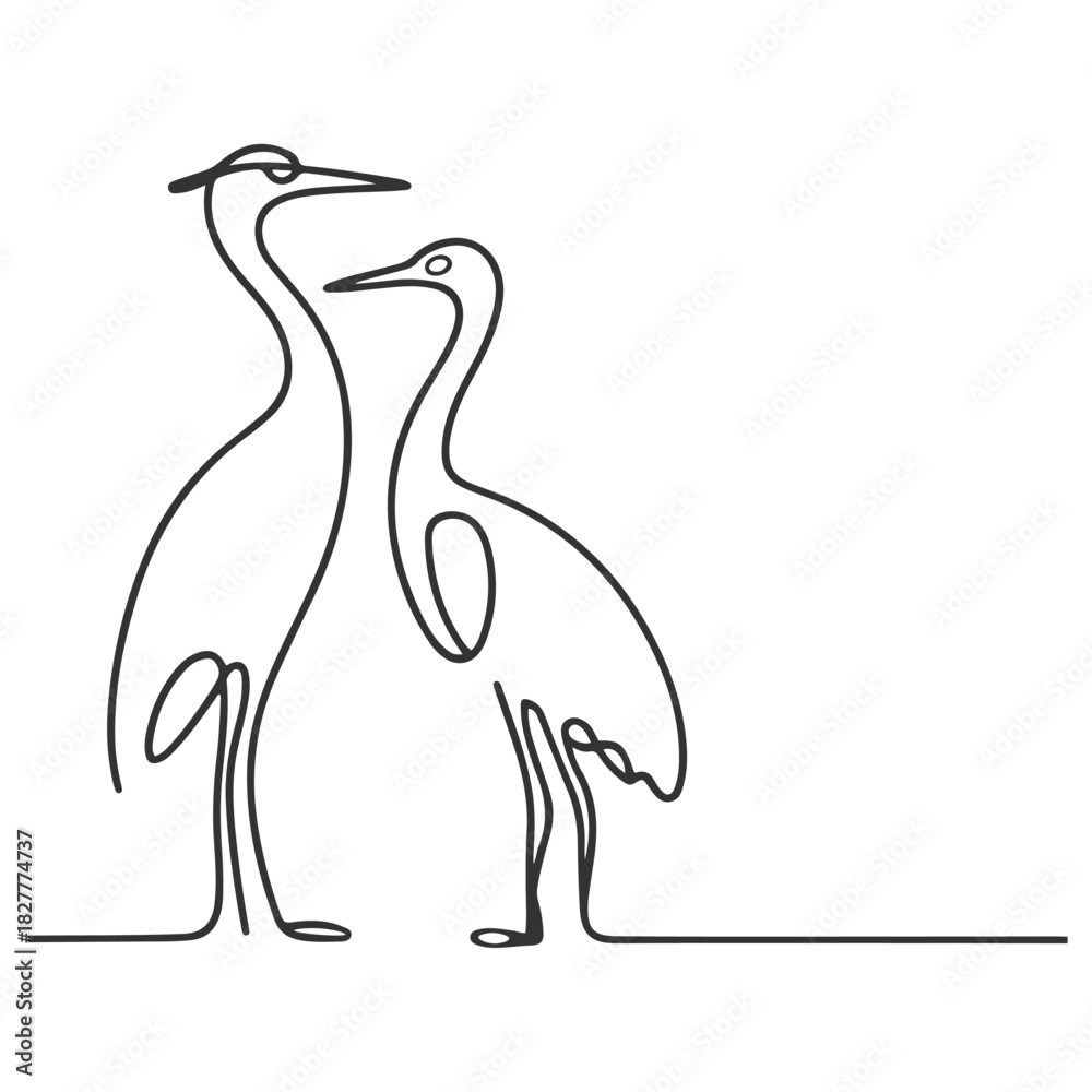 Obraz premium Continuous Line Art of Two Elegant Cranes or Herons