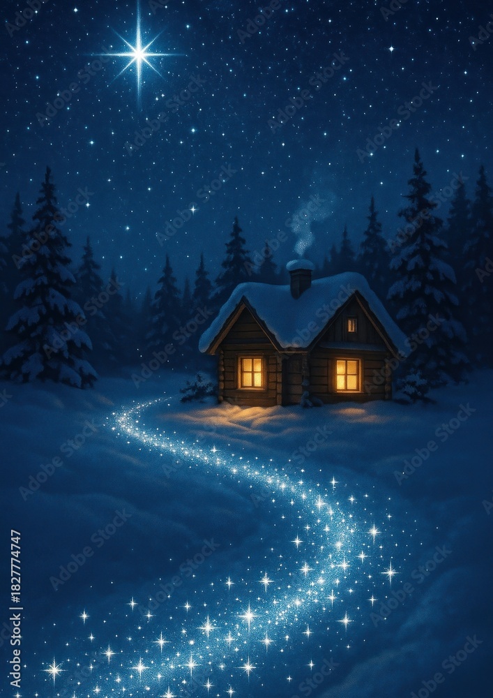Fototapeta premium Cozy cabin under starry sky