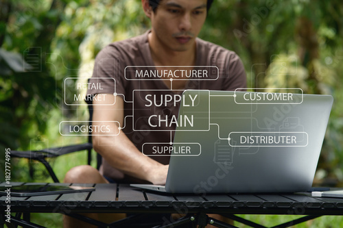Supply Chain Management Concepts with Laptop in Outdoor Setting