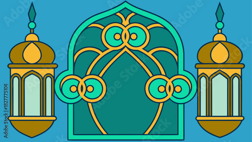 Decorative lanterns and archway design illustration