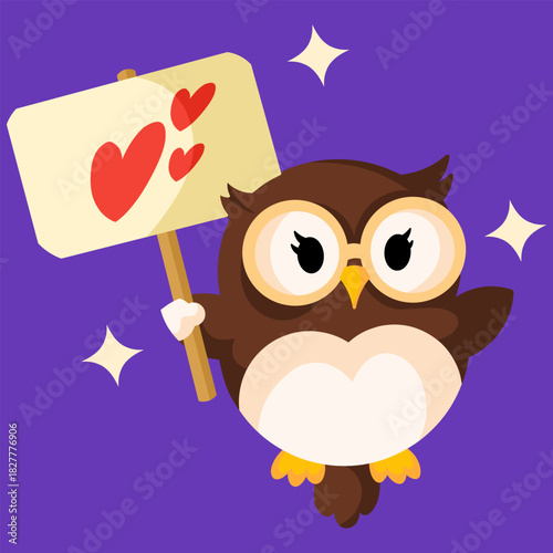 Thick, affectionate cartoon owl mascot.