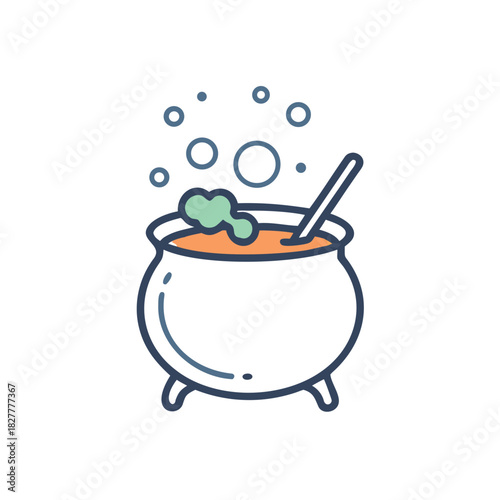 Magic Potion Cauldron Smoke Vector Color Icon Illustration