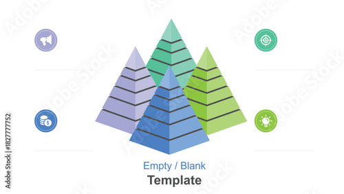 Colorful Pyramid Diagram Infographic Blank with Business Icons for Presentations and Data Visualization