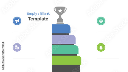 Editable Empty Step Infographic with Trophy, Idea Bulb, Target, Loudspeaker and Coin Icons