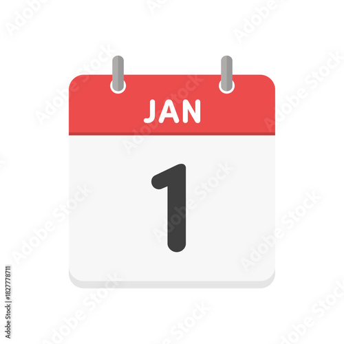 1月1日･JAN 1の日めくりカレンダーのアイコン - 1/1の日付入りのシンプルな赤い英語の暦