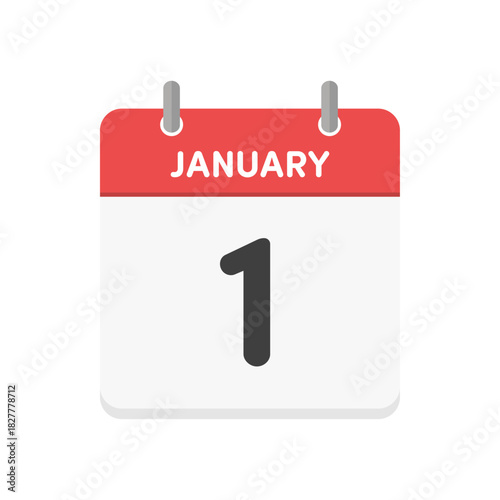 1月1日･JANUARY 1の日めくりカレンダーのアイコン - 1/1の日付入りシンプルな英語の暦