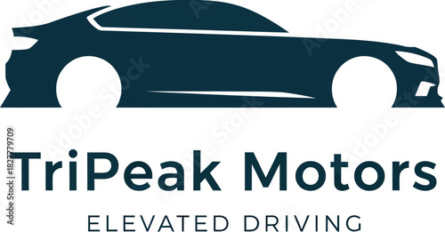 TriPeak Motors elevated driving sleek car automotive transportation business Vector llustration 