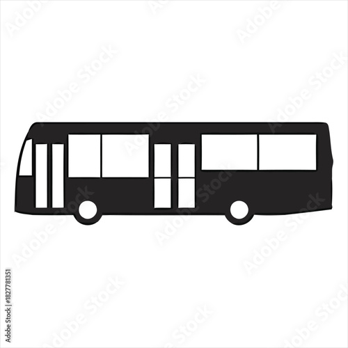 Black silhouette icon of a city bus for public transportation and travel design. Simple vector illustration of a passenger coach on a white background