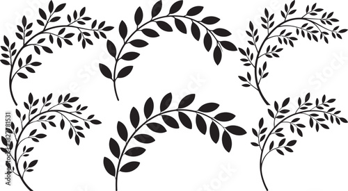 A collection of six stylized black branch illustrations on a white background