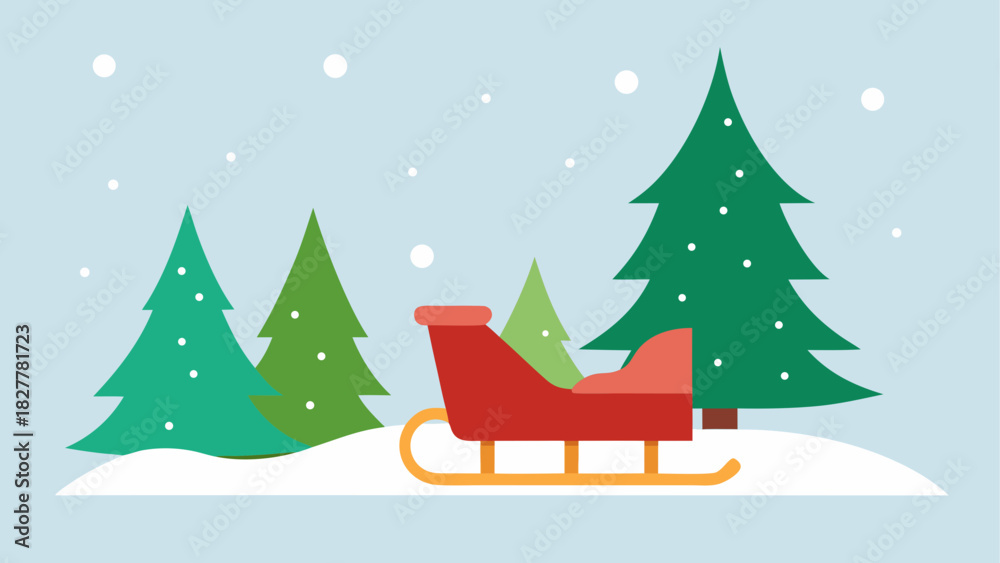 Fototapeta premium Winter scene with sleigh and christmas trees