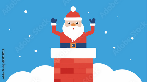 Santa claus in a chimney waving happily