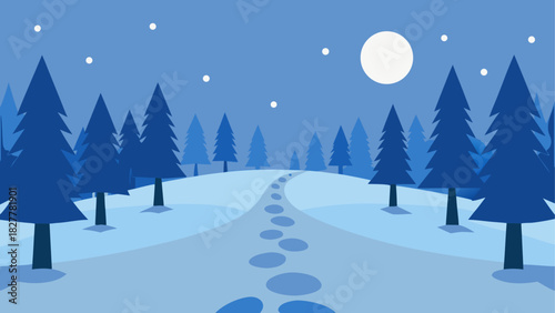 Winter landscape with trees and snow path