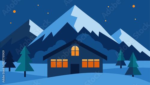 Cabin in the mountains at night scenery