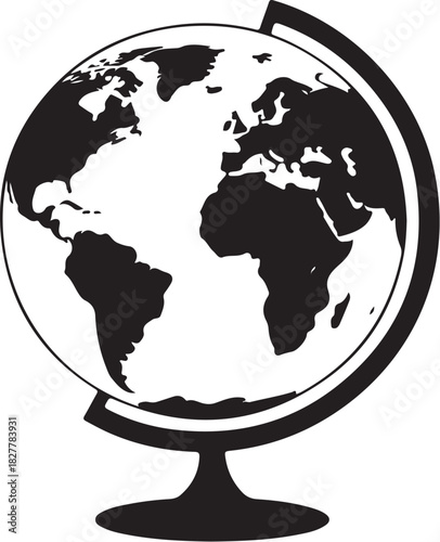 Black and white silhouette of a globe on a stand world