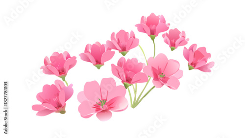 Graceful pink flowers bloom vibrantly, showcasing delicate petals and tender green stems in a charming floral arrangement, perfect for spring designs.