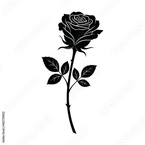 Classic Single Rose Silhouette on Stem for Romantic Logos and Elegant Designs