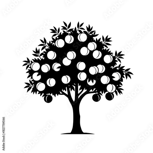 Harmonious Modern Silhouette of a Dwarf Peach Tree in Abundant Harvest