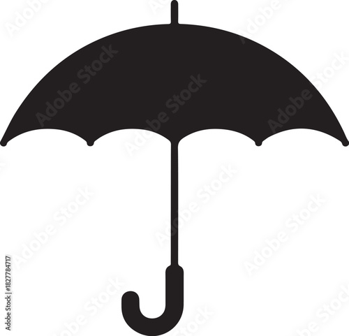 Black silhouette of an open umbrella rain protection