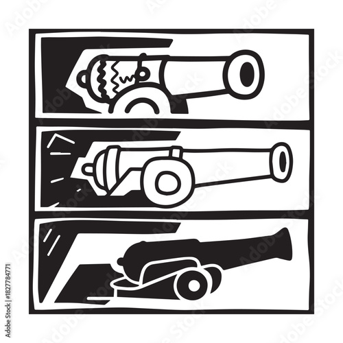 Vintage Cannon Vector Graphics Collection Historical Artillery Silhouettes for Design Projects.
