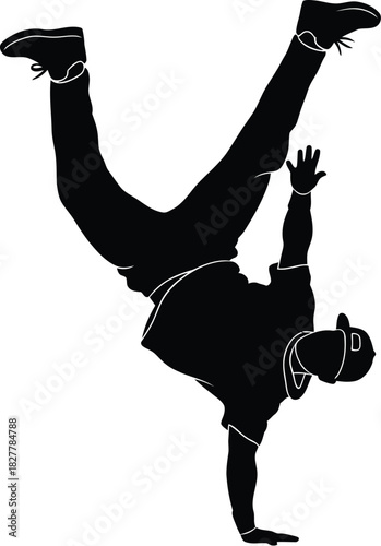 Silhouette of a man breakdancing in a handstand