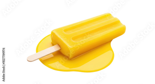 Cuadro en lienzo Isolated melting yellow fruit ice cream stick, popsicle, summer refreshing froze