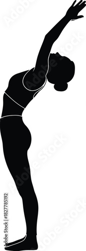 Silhouette of a woman in a yoga pose with arms raised