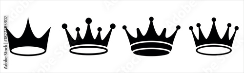 Elegant set of crown silhouettes for logo design, branding, and regal themed projects adding a touch of royalty and sophistication to your creative work.