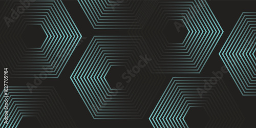 Dynamic turquoise neon hexagonal lines form a striking geometric pattern on a black background, evoking modern technology, futuristic design, and digital aestheticsPrint
