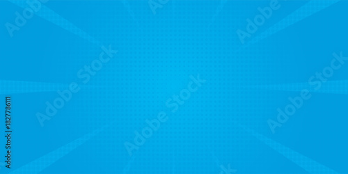 Comic background. Pop art texture. Starburst cartoon style. Anime design with explosion effect for print. Fun dot pattern. Blue backdrop with halftone gradient.Print