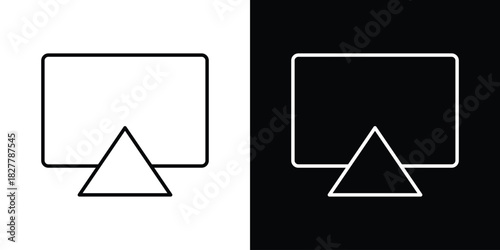 Airplay icons set with editable black and white stroke line style for ui designs