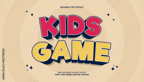 Kids Game Editable Text Effect Style. Fun 3D Text Style for Children's Products, Party, and Cartoon Titles